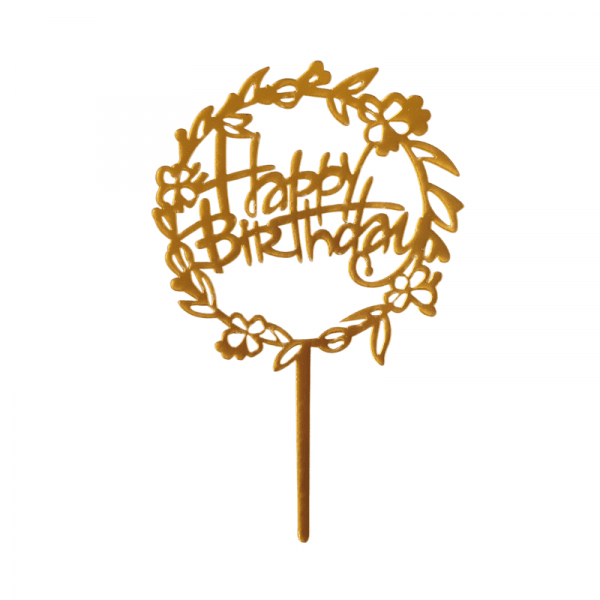 Cake topper Happy Birthday doré de forme ronde